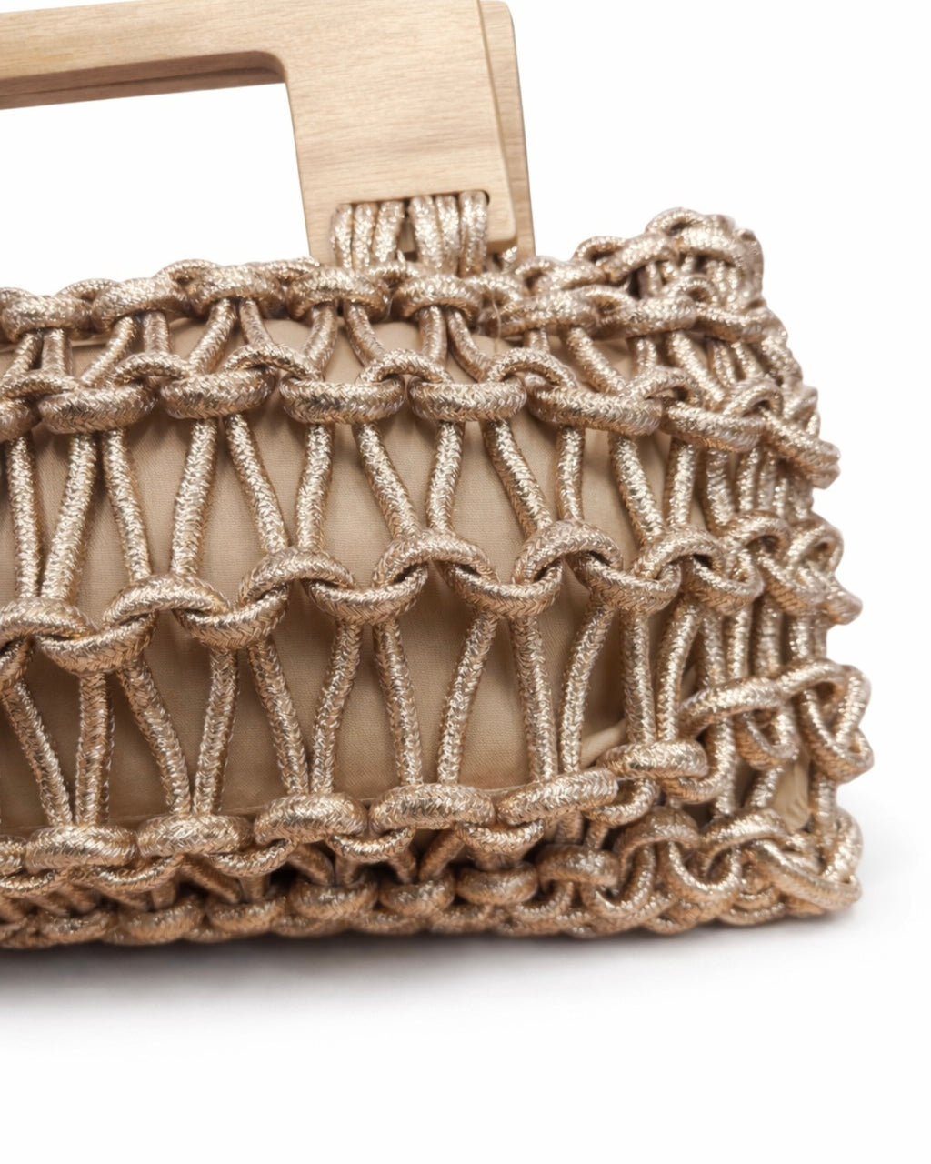 Borsa Intrecciata Beige con Manici in Legno