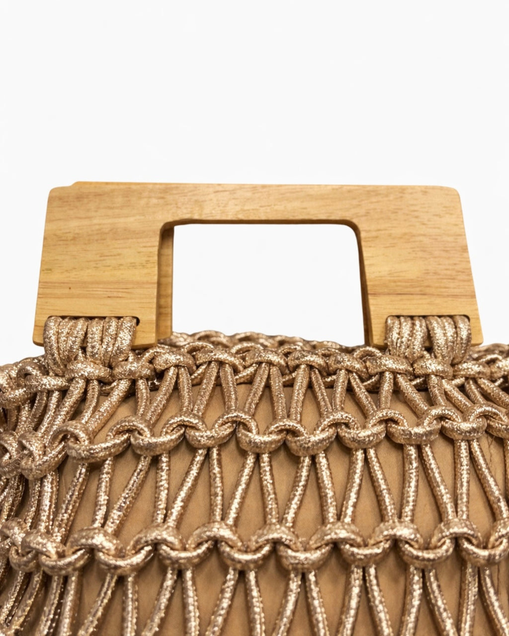 Borsa Intrecciata Beige con Manici in Legno