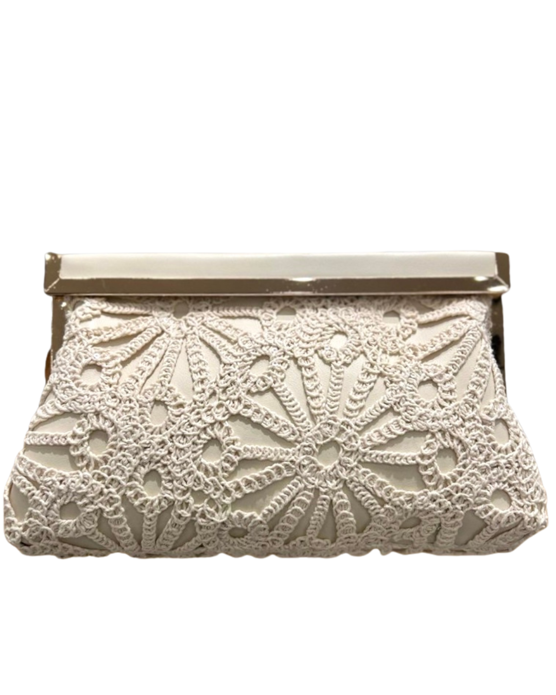 Clutch in Pizzo Bianco con Chiusura Oro