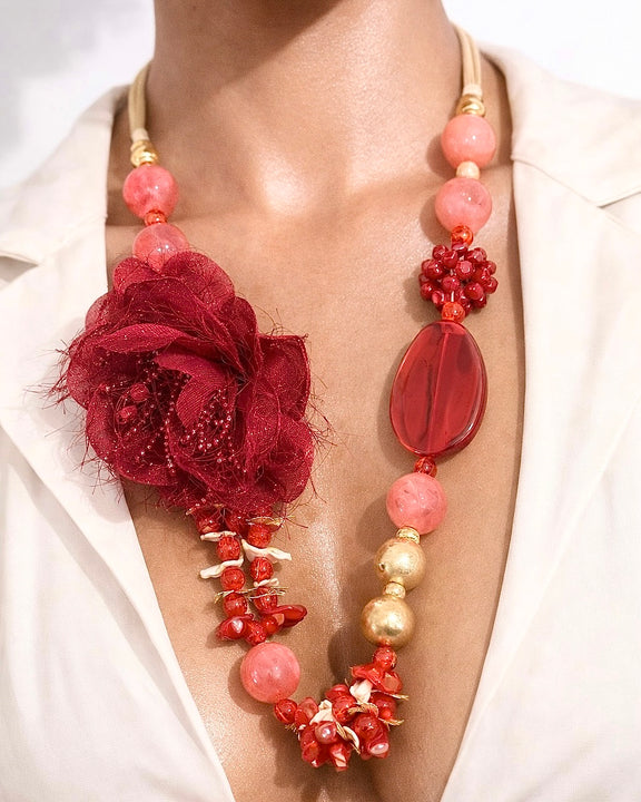 Collana Statement con Fiore in Tessuto
