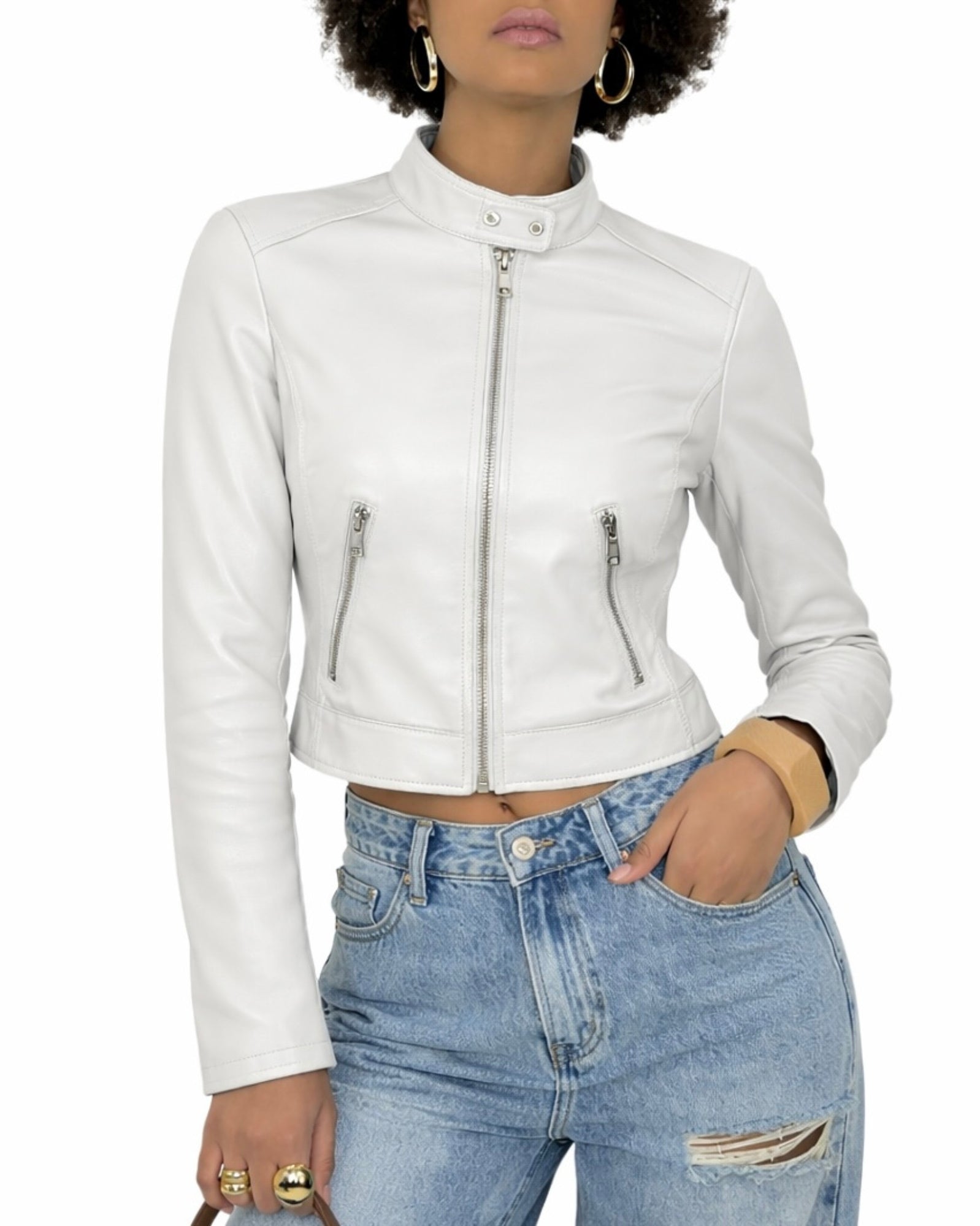 Giacca Biker Crop in Ecopelle