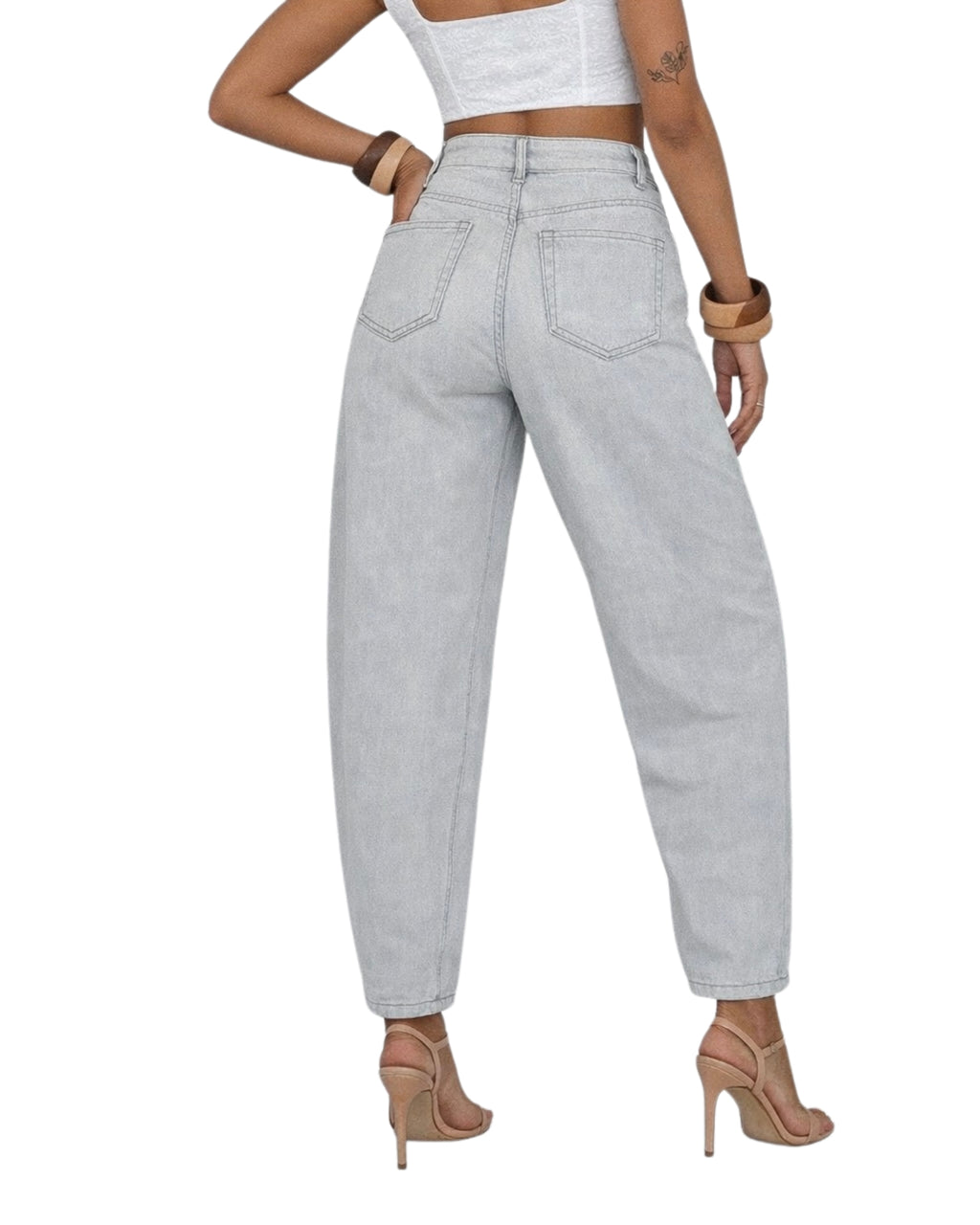 Jeans Balloon Vita Alta Lavaggio Grigio Chiaro
