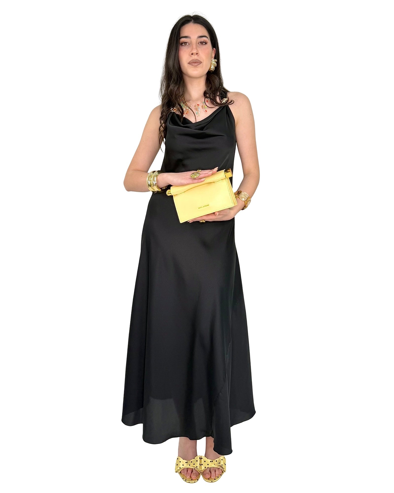 Abito Midi Satinato con Drappeggio