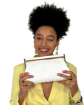 Clutch in Pizzo Bianco con Chiusura Oro