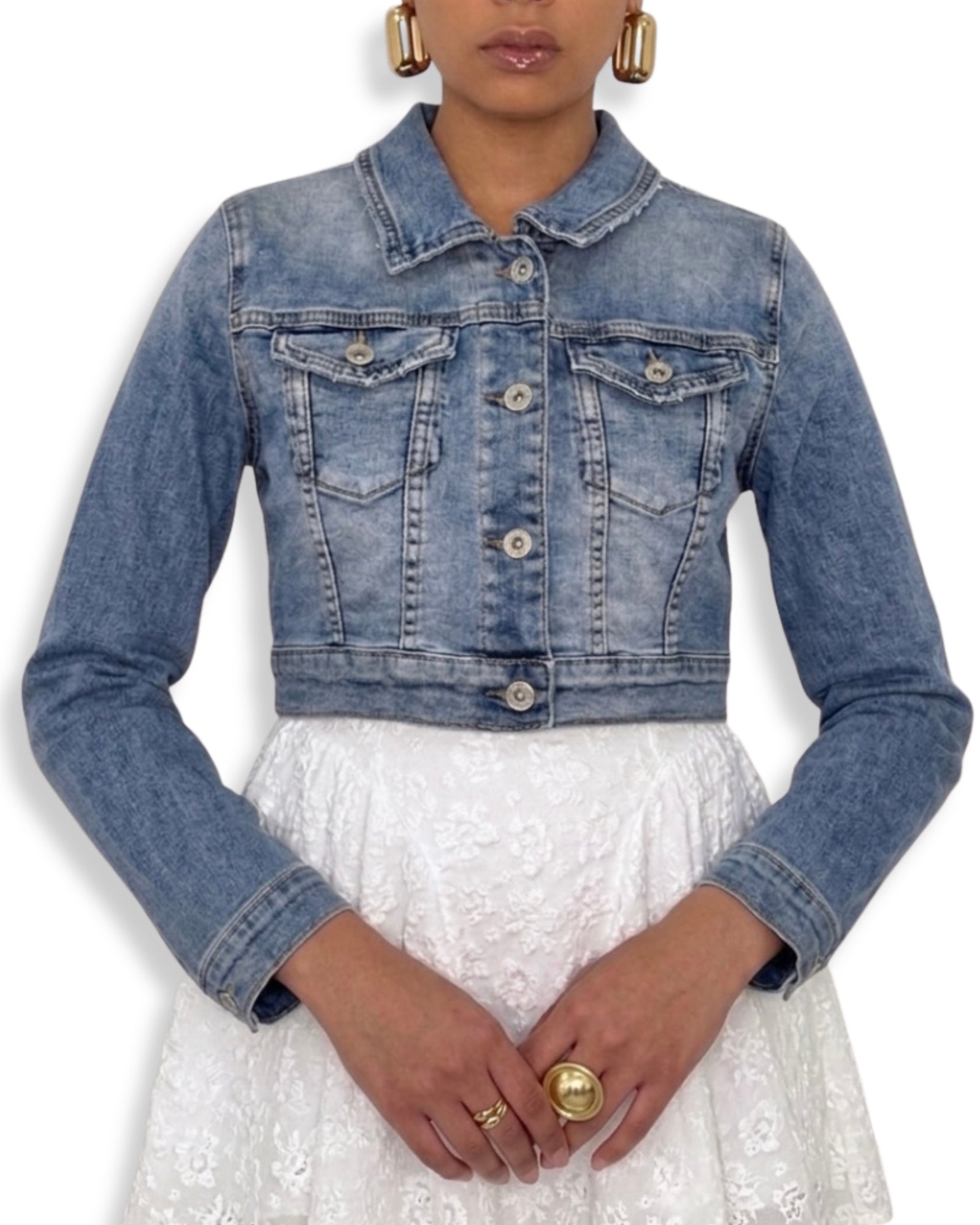 Giacca Cropped in Denim Lavaggio Vintage