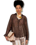 Camicia Marrone Cioccolato Semi-Trasparente con Ricamo