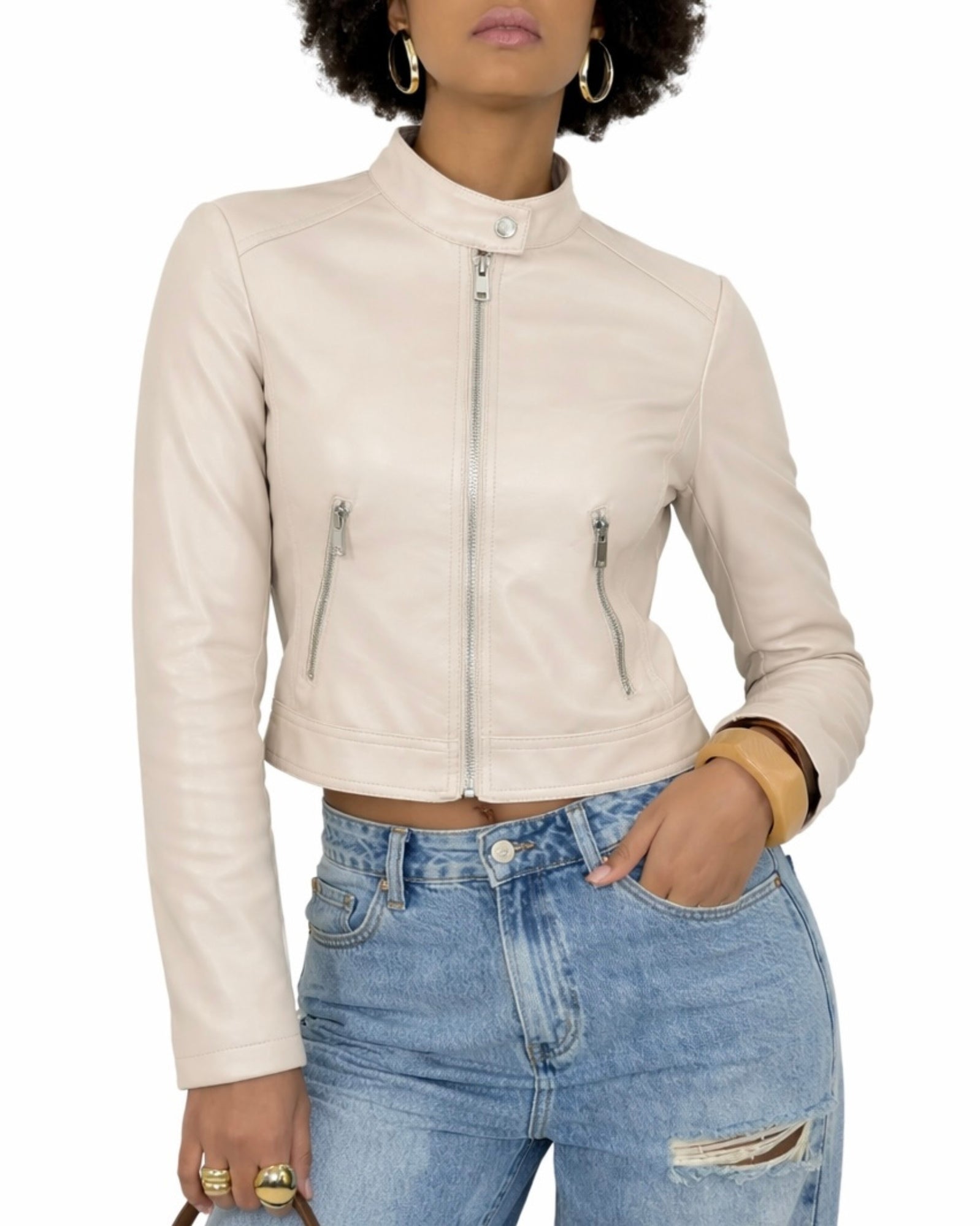 Giacca Biker Crop in Ecopelle