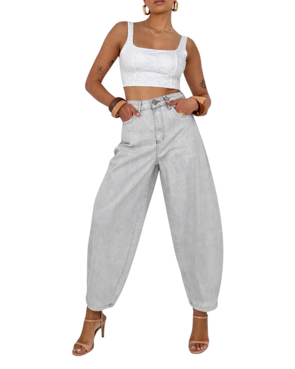 Jeans Balloon Vita Alta Lavaggio Grigio Chiaro