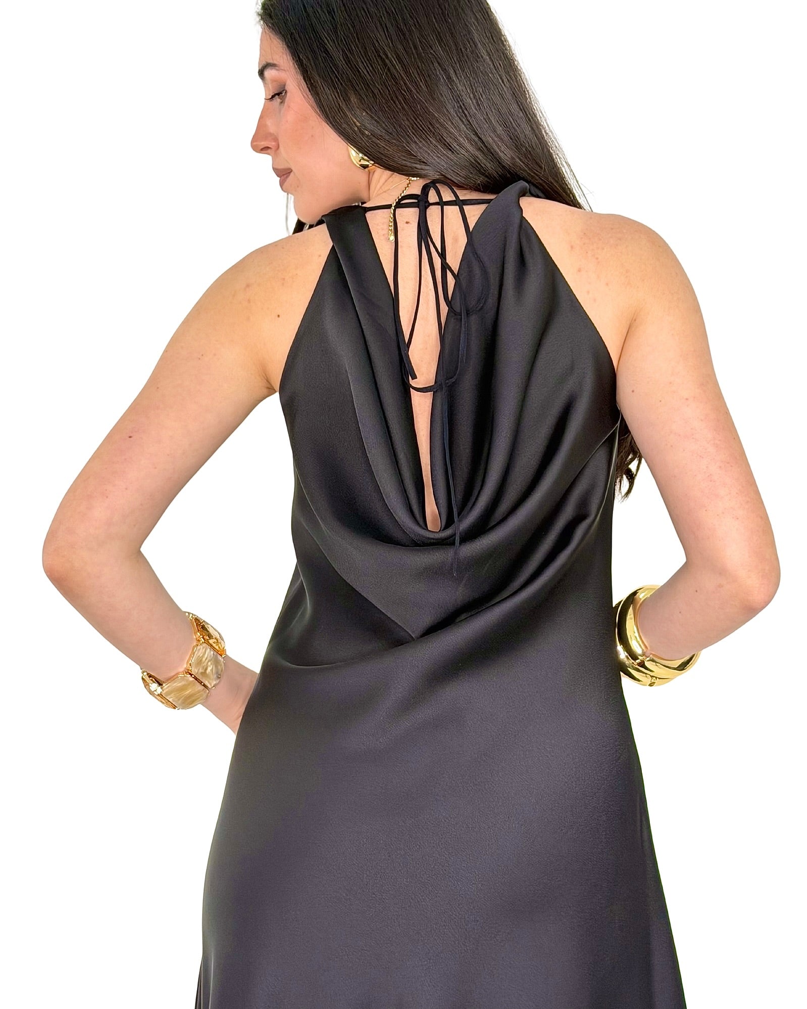 Abito Midi Satinato con Drappeggio