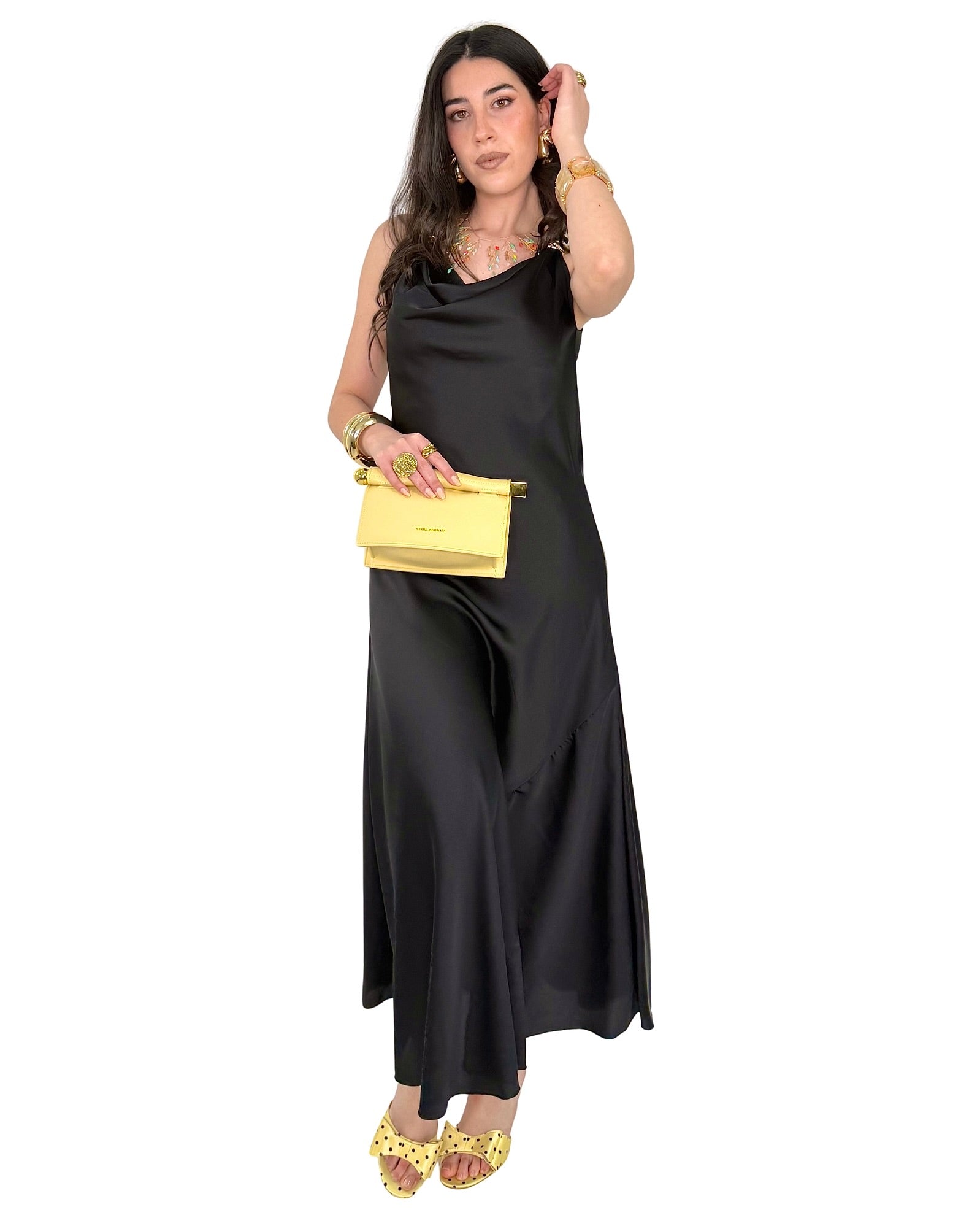 Abito Midi Satinato con Drappeggio