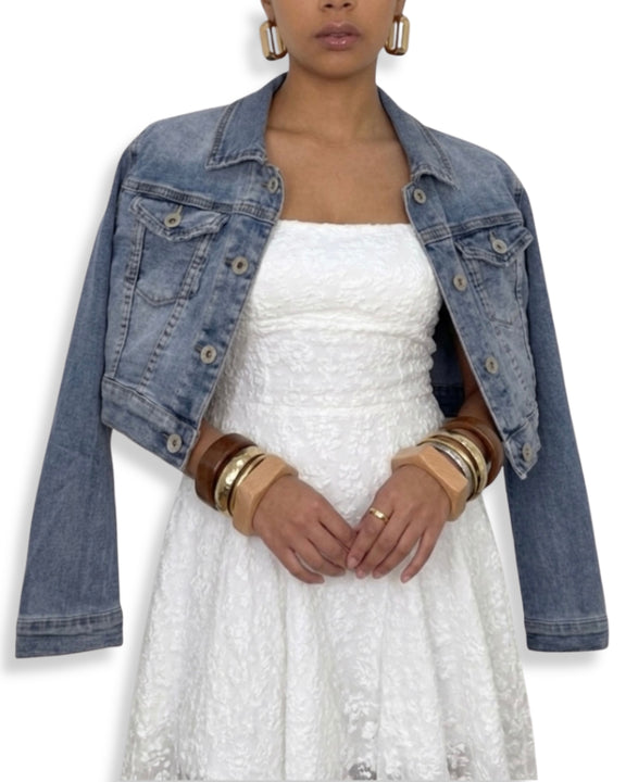 Giacca Cropped in Denim Lavaggio Vintage