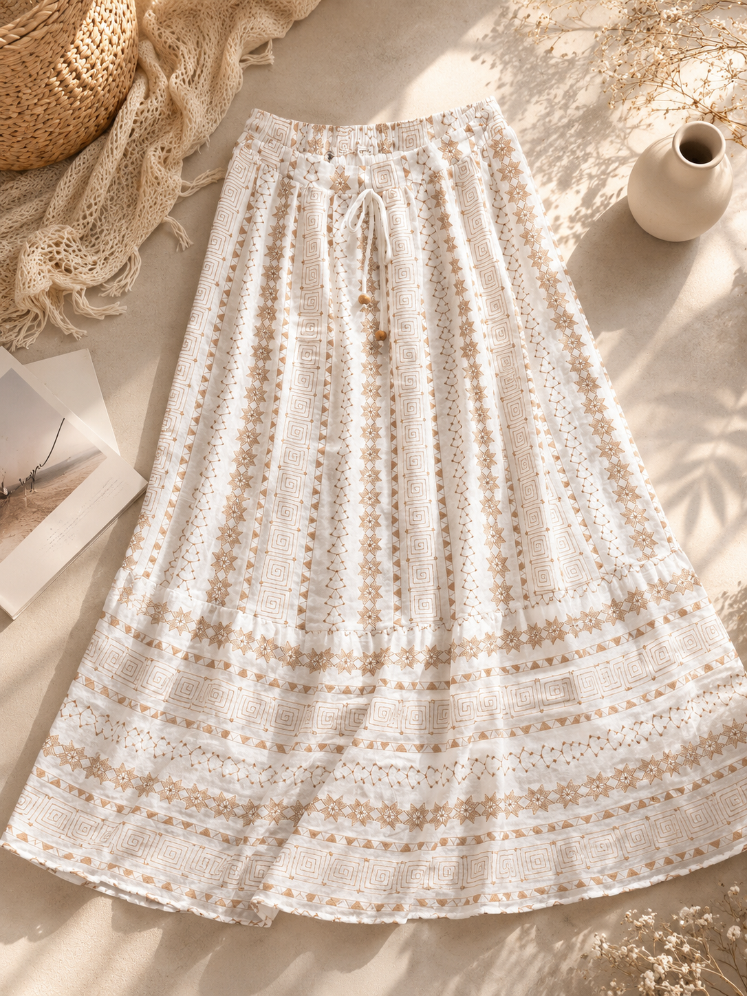 Gonna Lunga Boho con Stampa Geometrica