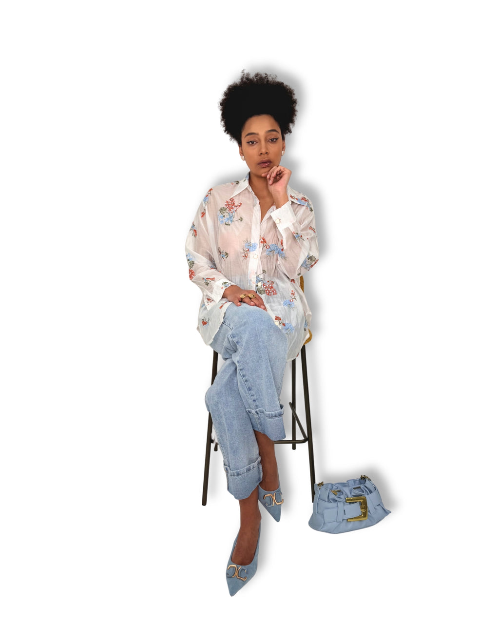 Camicia Trasparente Ricamata Floreale
