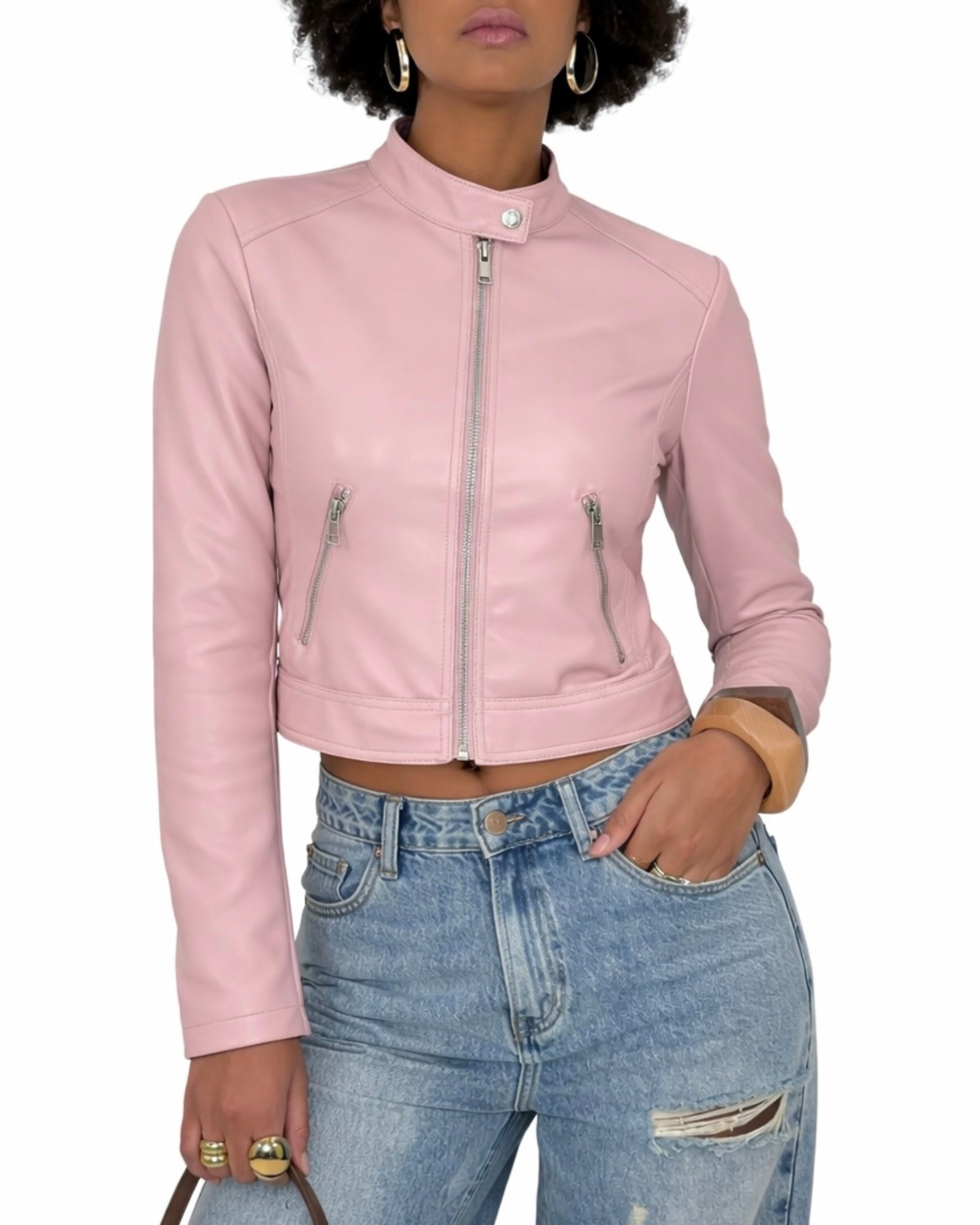 Giacca Biker Crop in Ecopelle
