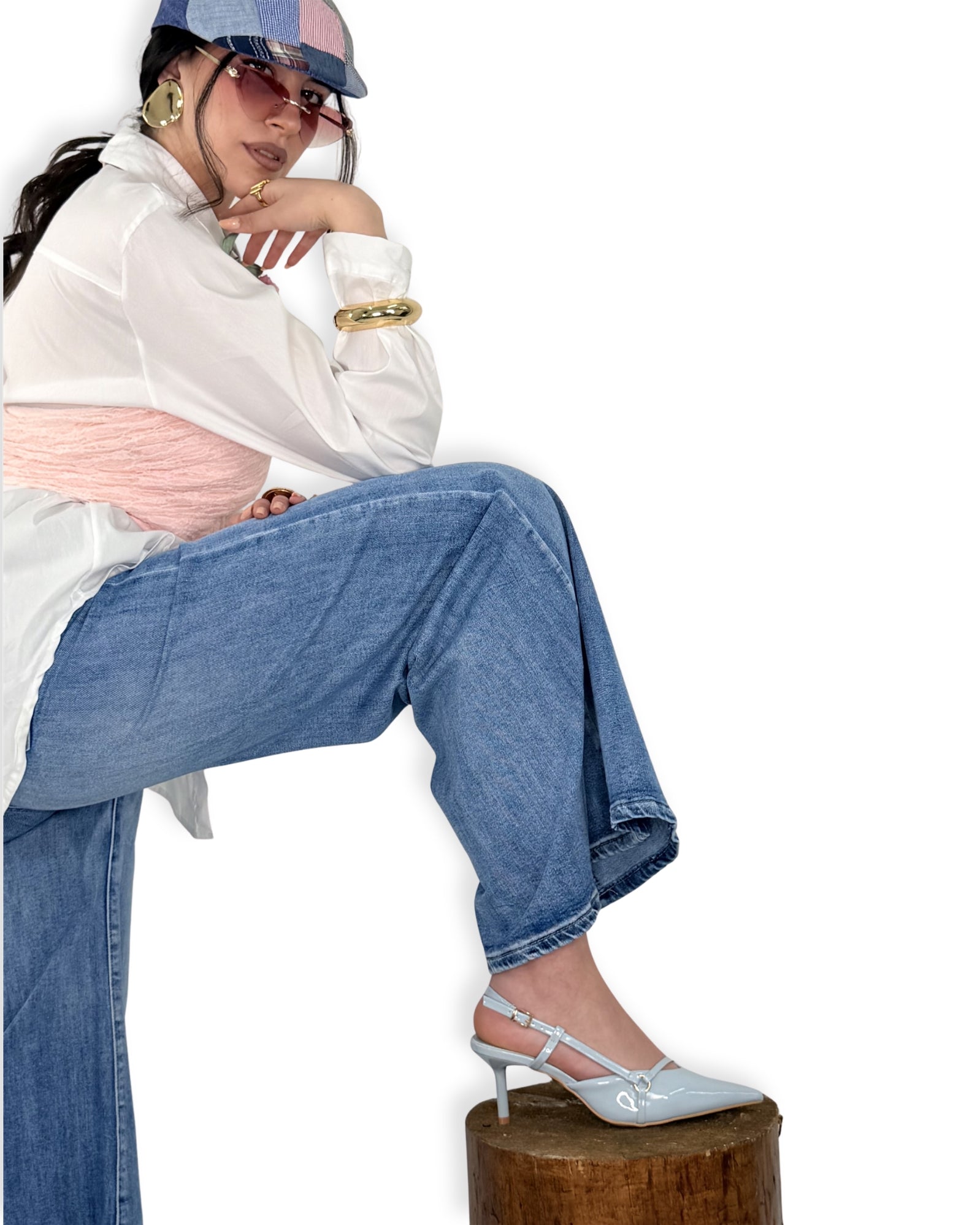 Slingback Vernice Celeste con Tacco Kitten e Punta Affusolata