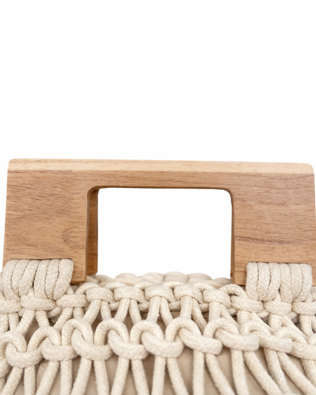 Borsa Intrecciata Beige con Manici in Legno