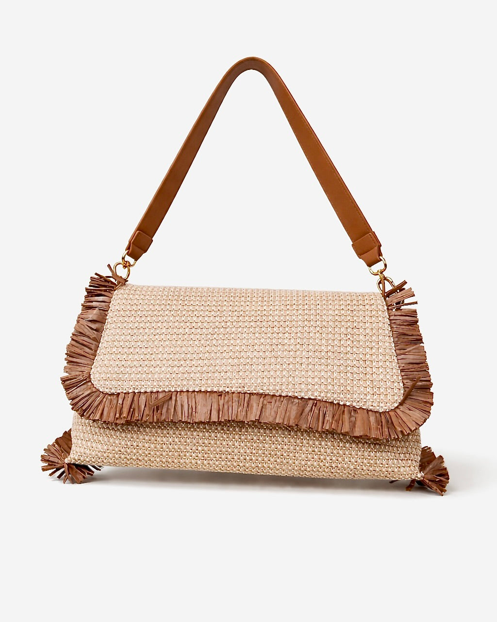 Clutch Intrecciata Beige con Frange