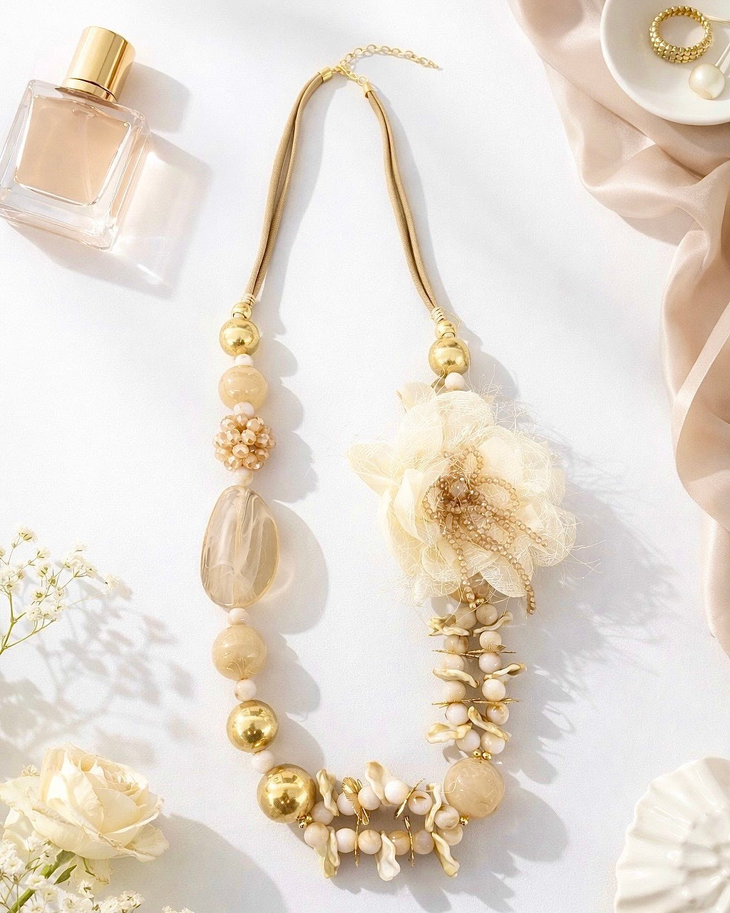 Collana Statement con Fiore in Tessuto