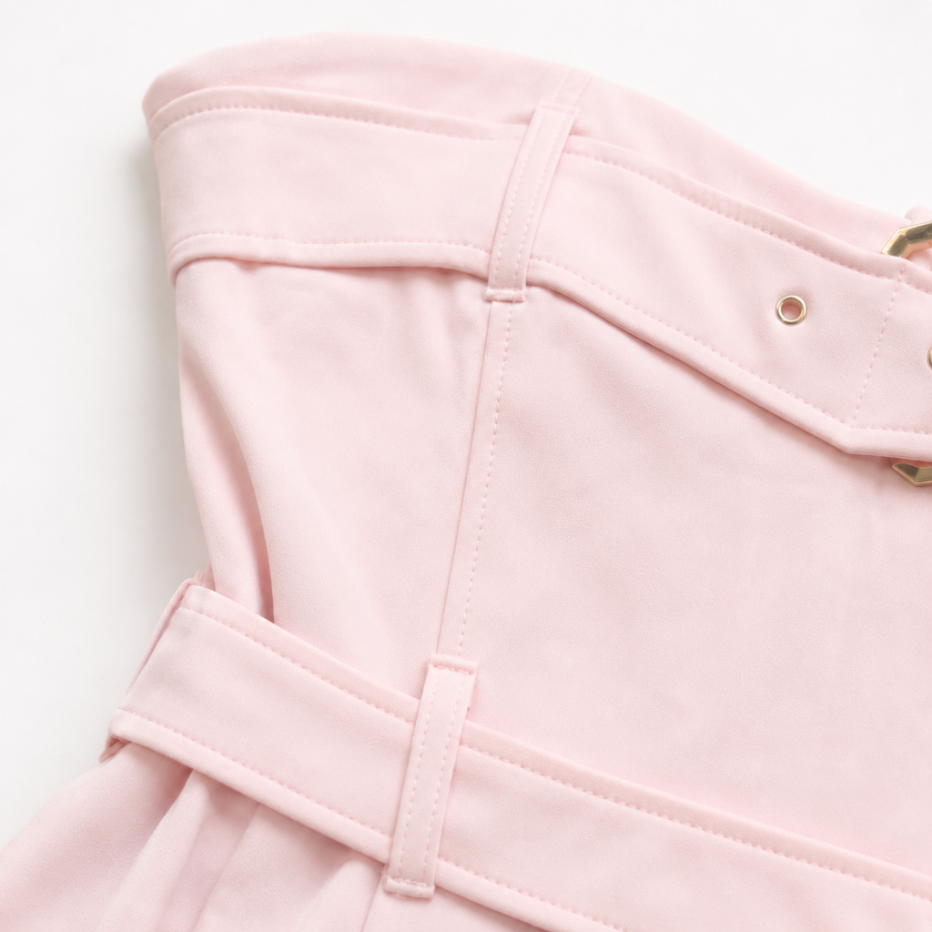 Abito Bustier Plissé con Doppia Cintura