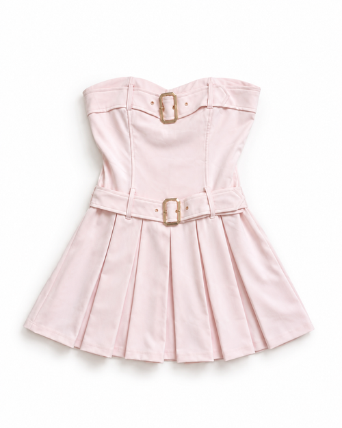 Abito Bustier Plissé con Doppia Cintura