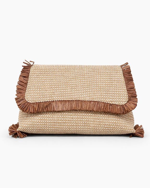 Clutch Intrecciata Beige con Frange