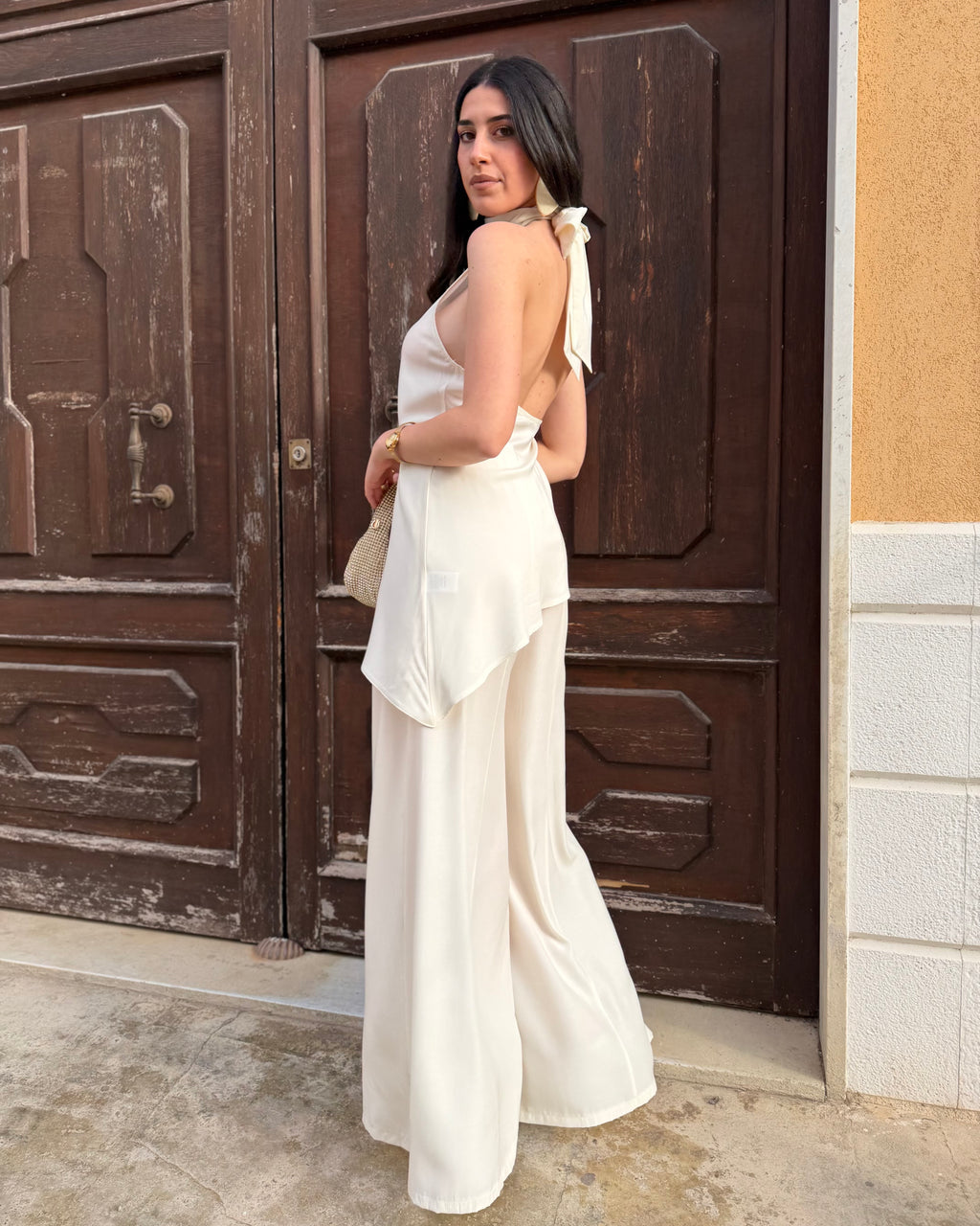 Pantalone Palazzo Satin – Vita Alta & Fit Fluido