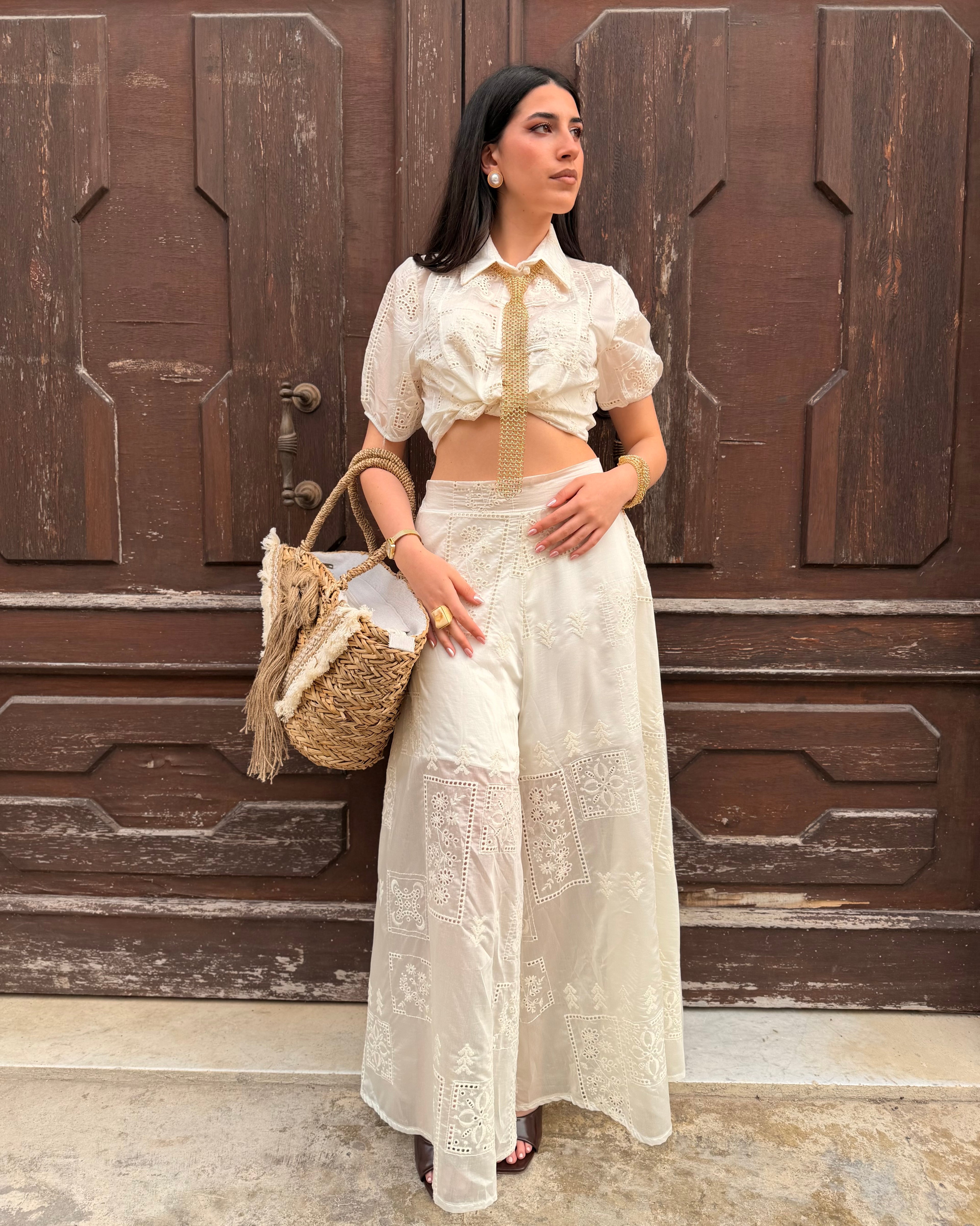 Pantalone Palazzo Broderie – White Chic