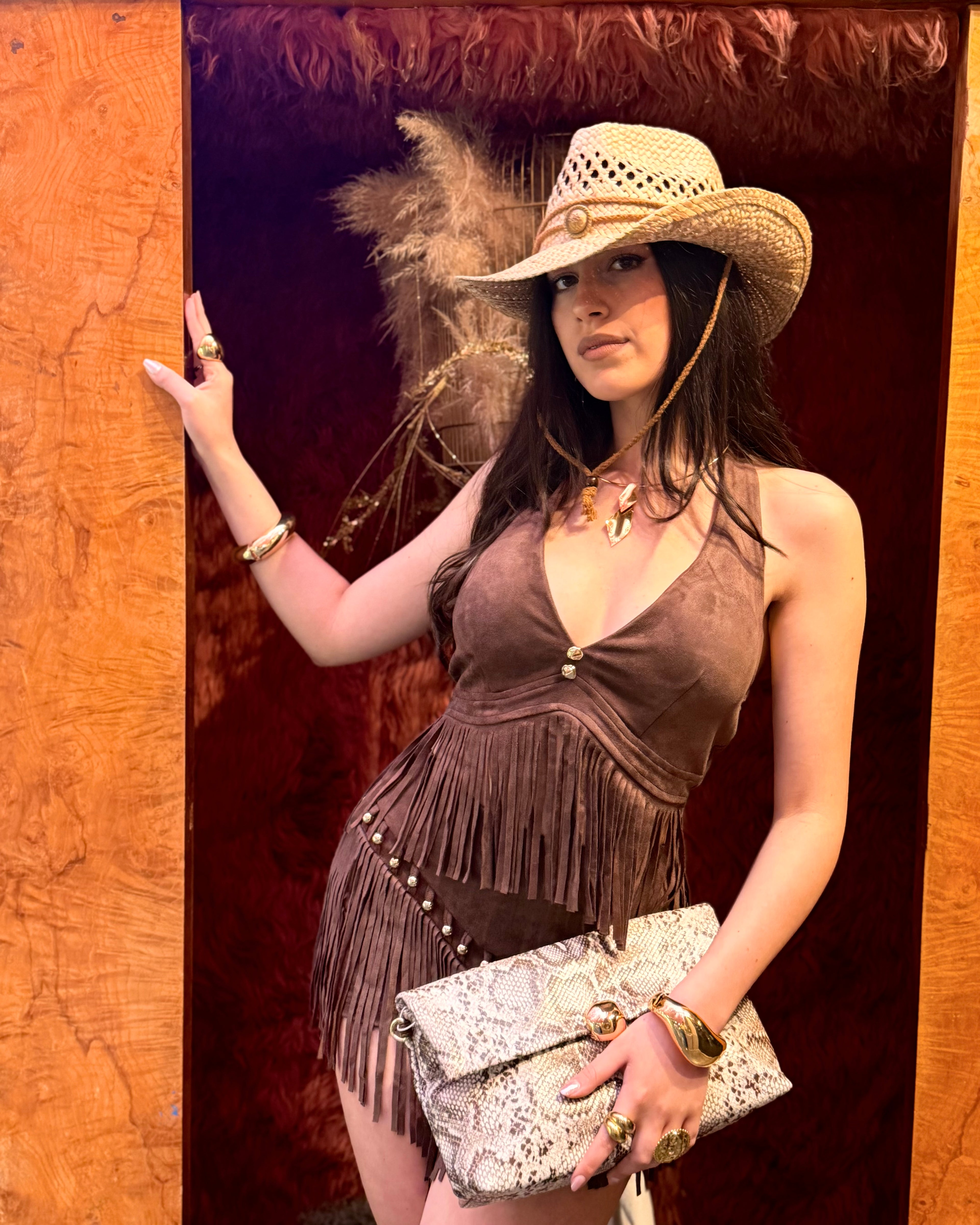 Completo Boho Marrone con Frange