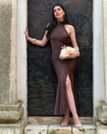 Abito Satin Lace – Schiena Scoperta & Spacco Elegante