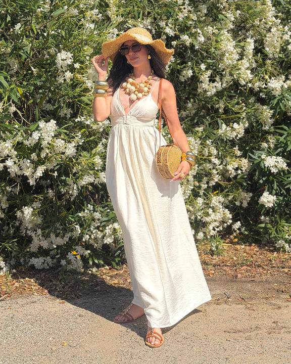 Abito Lungo Donna Bianco con Schiena Scoperta – Elegante, Estivo e Fluido