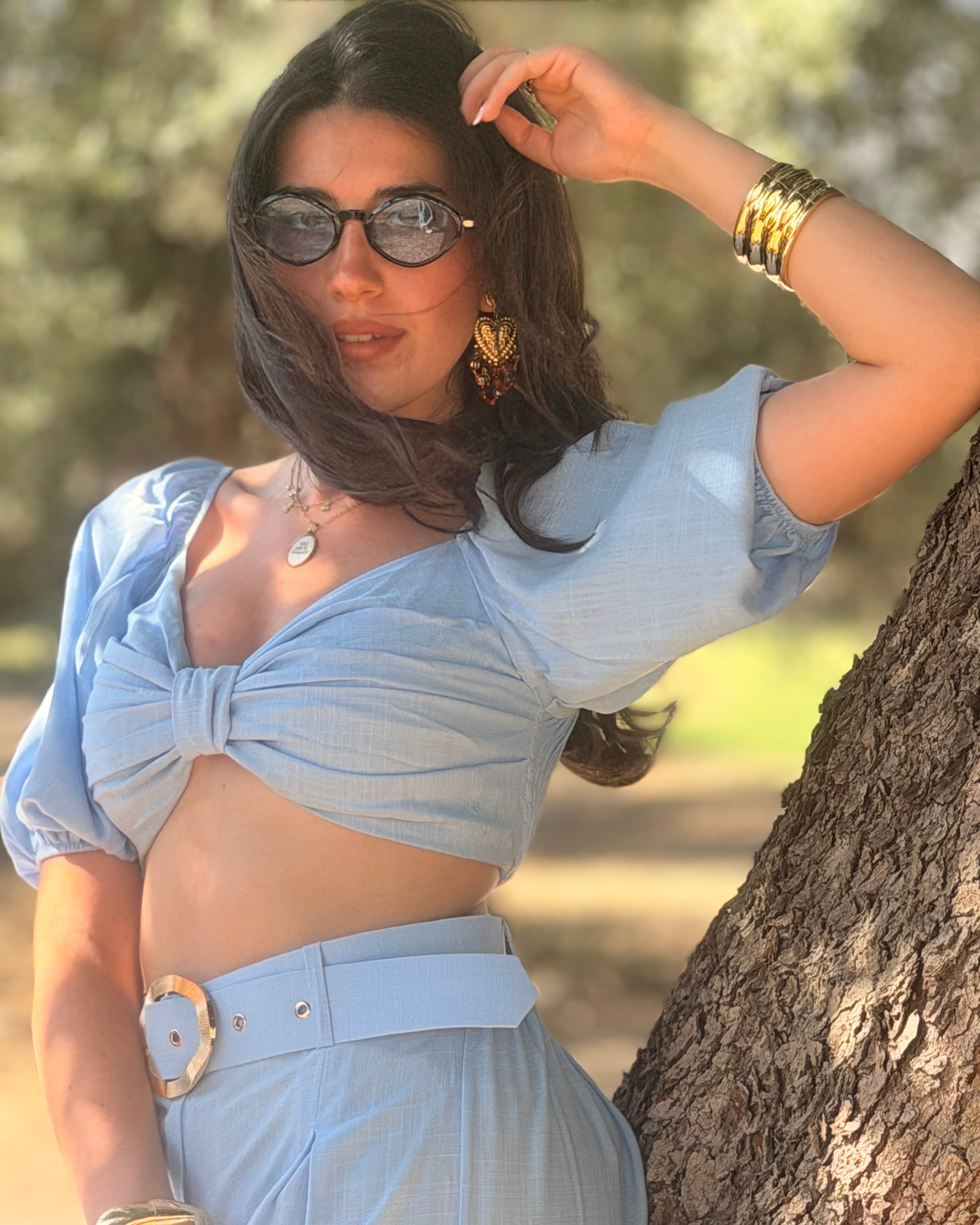 Completo Azzurro Top e Pantalone Palazzo
