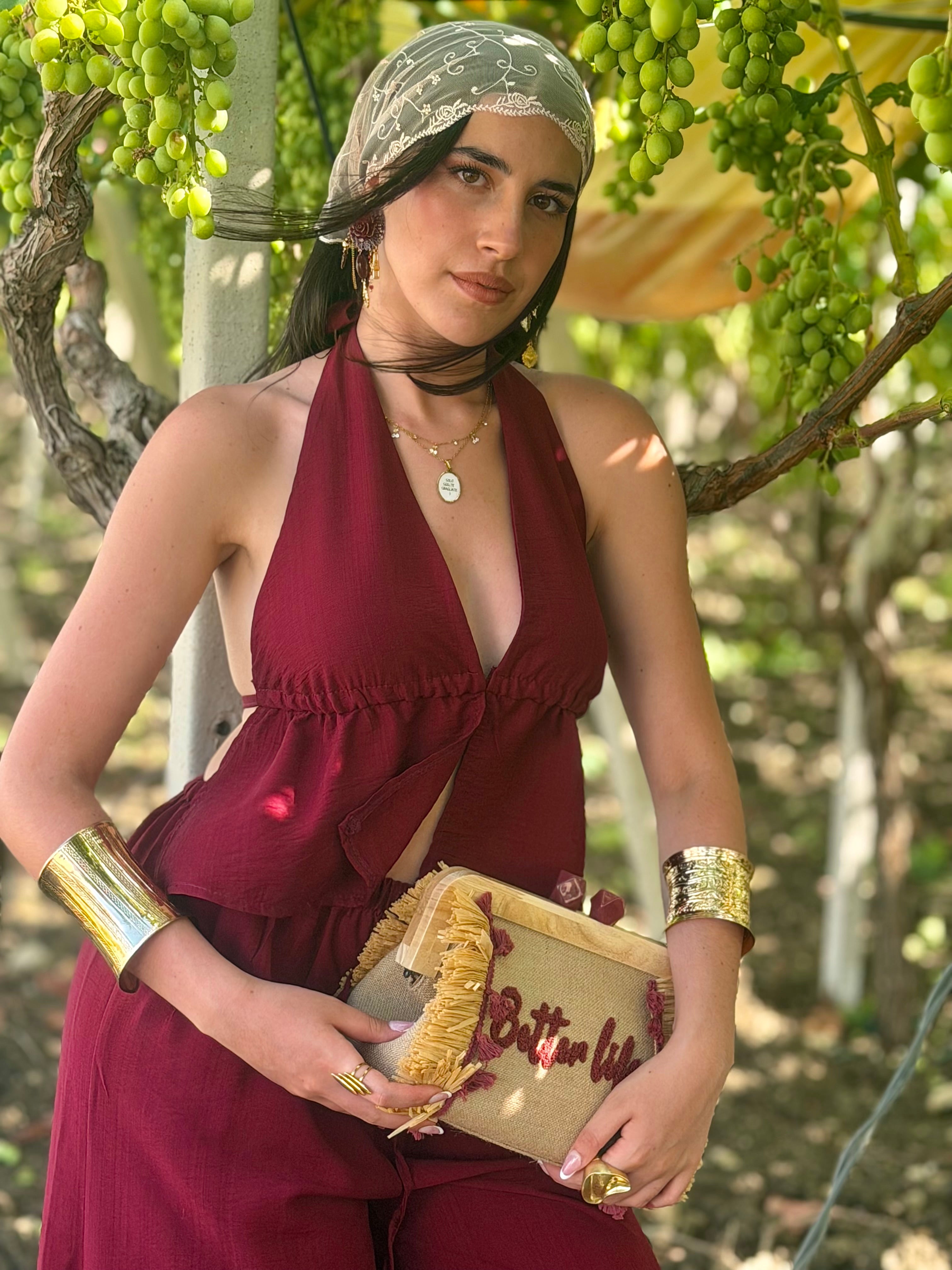 Completo Bordeaux Top Halter e Pantalone Palazzo