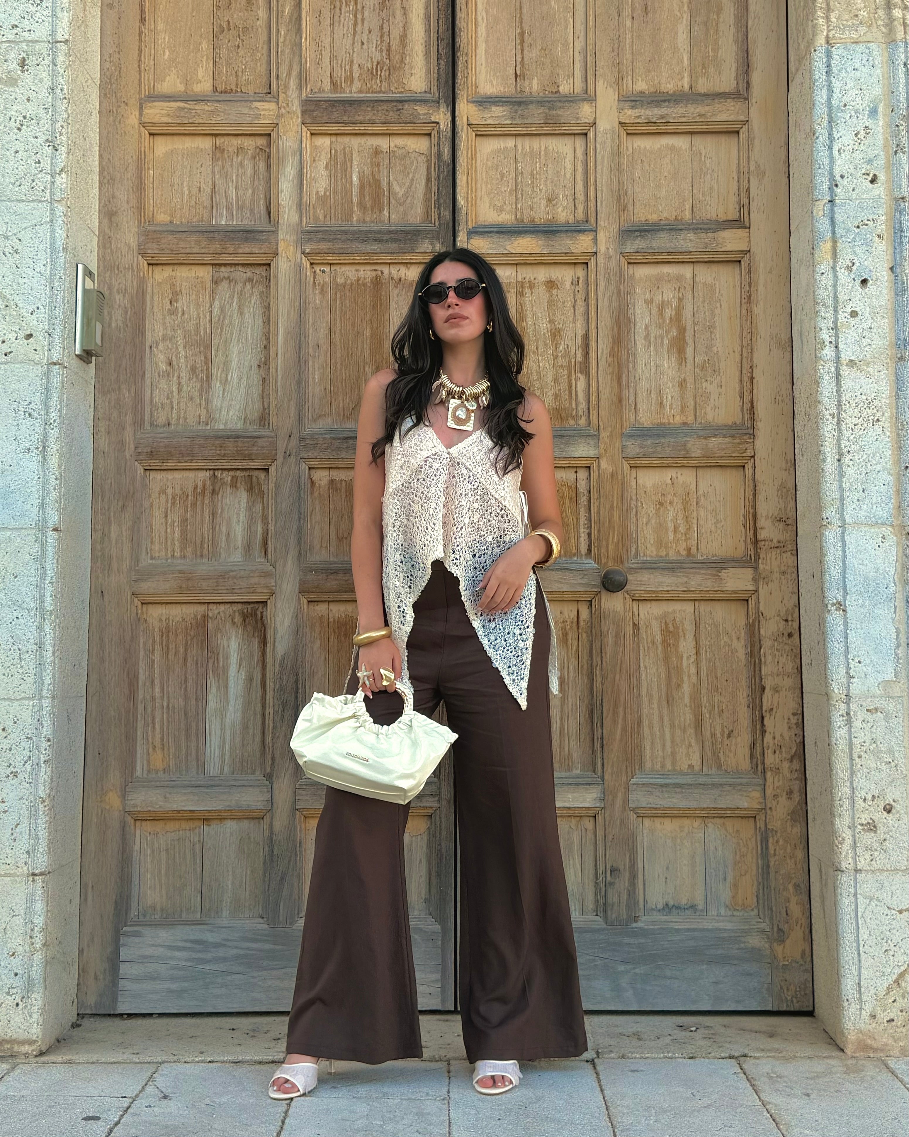 Pantalone Palazzo Donna Marrone Vita Alta – Elegante, Gamba Ampia e Fluida