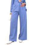 Pantalone Palazzo Donna Azzurro Polvere – Gamba Larga Elegante Vita Alta