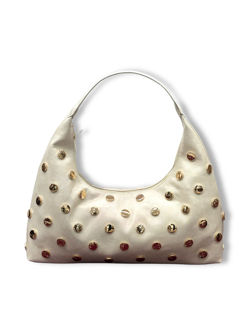 Borsa Hobo con Borchie Oro – Pelle Morbida Beige/Moro, Design Statement