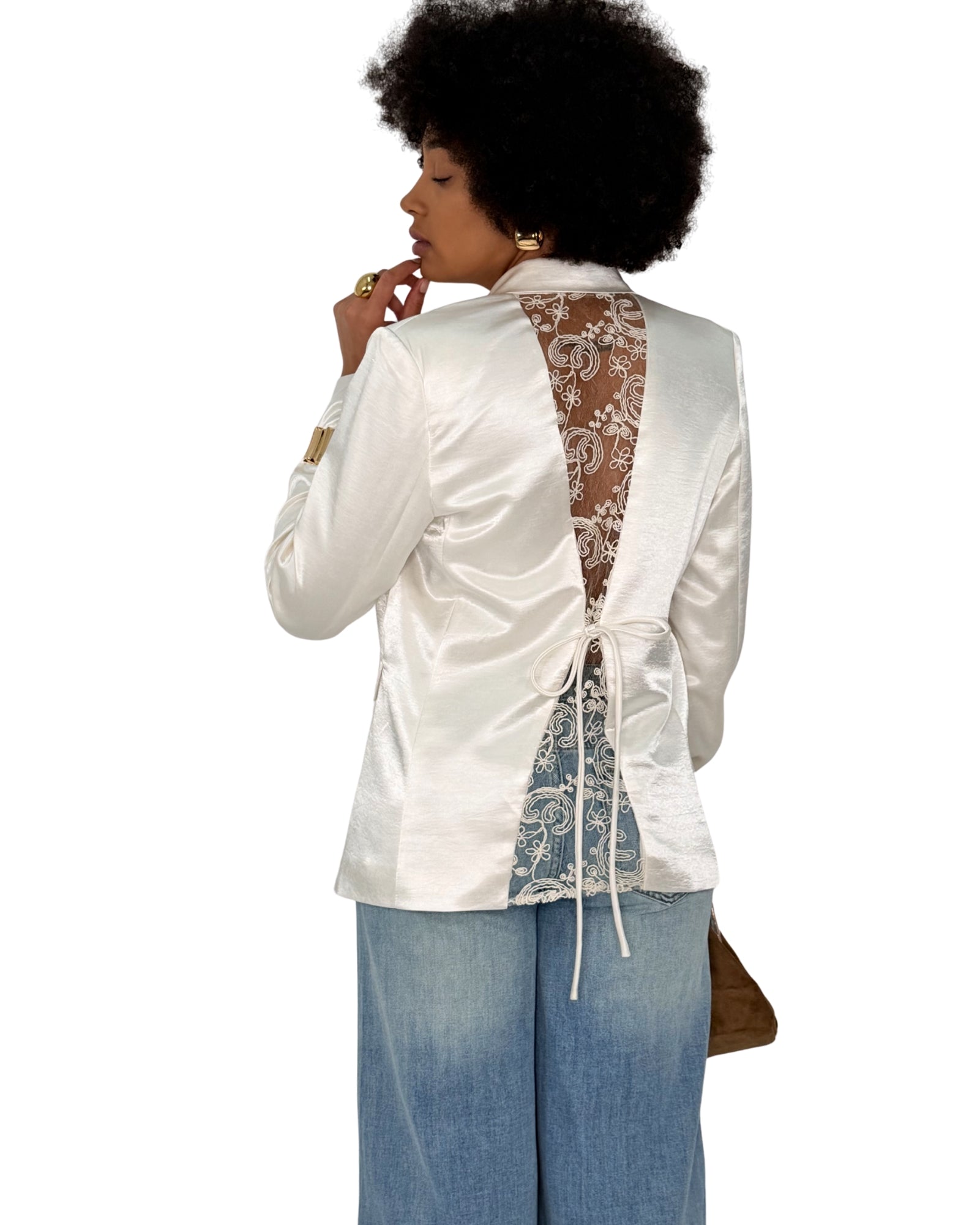 Blazer Satin con Schiena in Pizzo