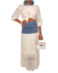 Gonna Midi Denim & Pizzo Avorio
