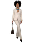 Tailleur Donna Beige Elegante – Blazer Sartoriale & Pantalone Flare