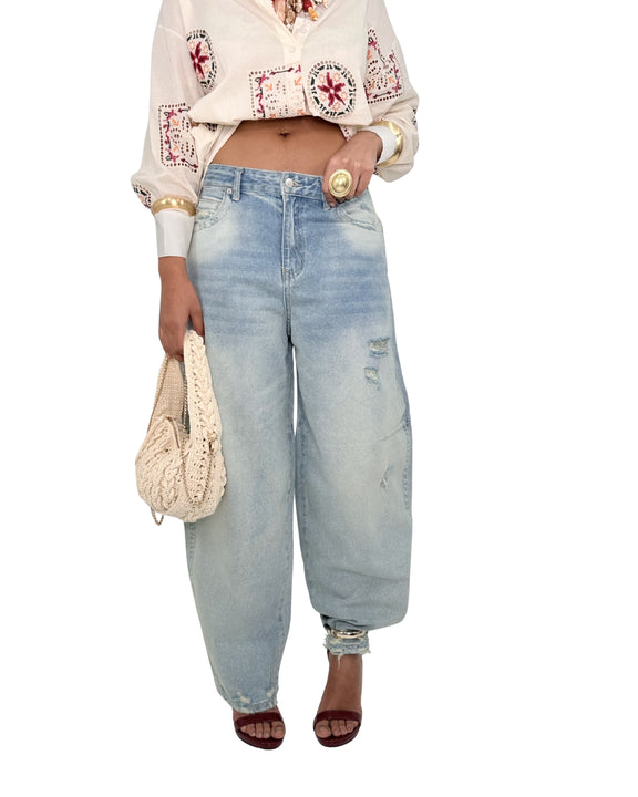 Jeans Balloon Denim Chiaro Effetto Vintage