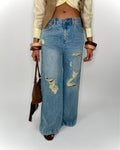Jeans Wide Leg Strappati a Vita Alta – Denim Vintage Effetto Used