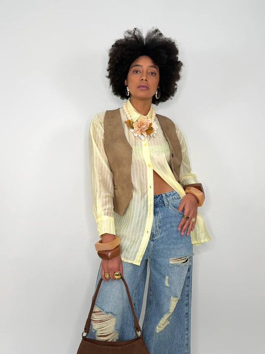 Camicia Trasparente Gialla a Righe – Oversize Leggera Effetto Sheer