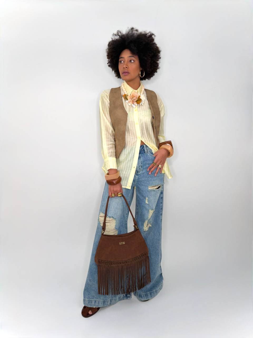 Jeans Wide Leg Strappati a Vita Alta – Denim Vintage Effetto Used