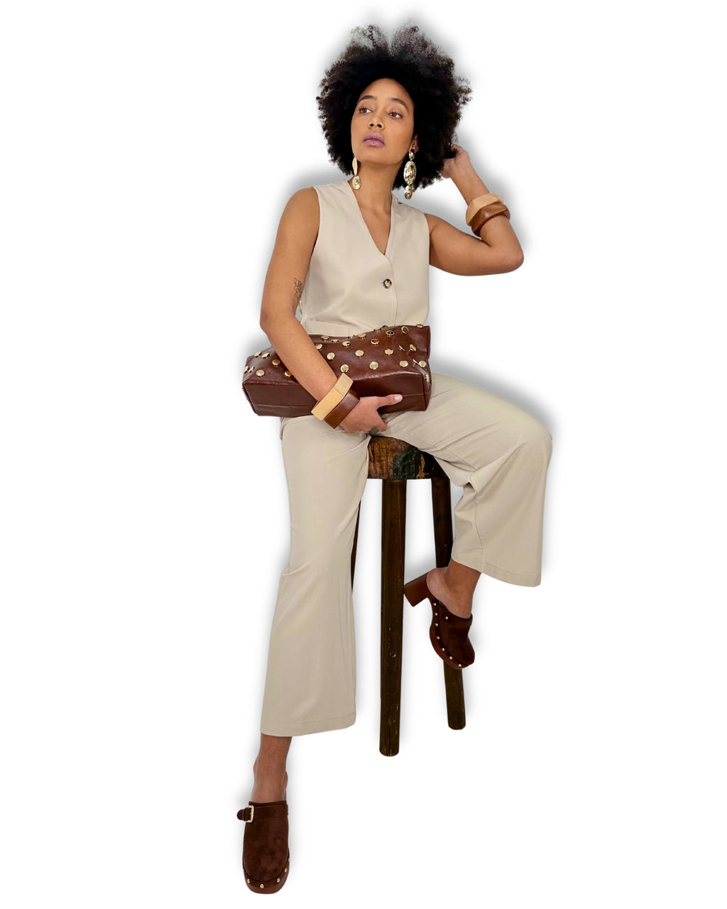 Pantalone Donna Beige Wide Leg – Vita Alta & Taglio Sartoriale